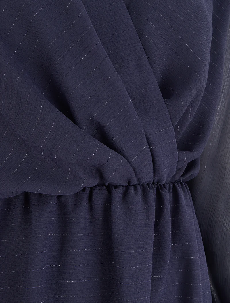 Robe évasée en voile irisé à col cache-coeur - Marine