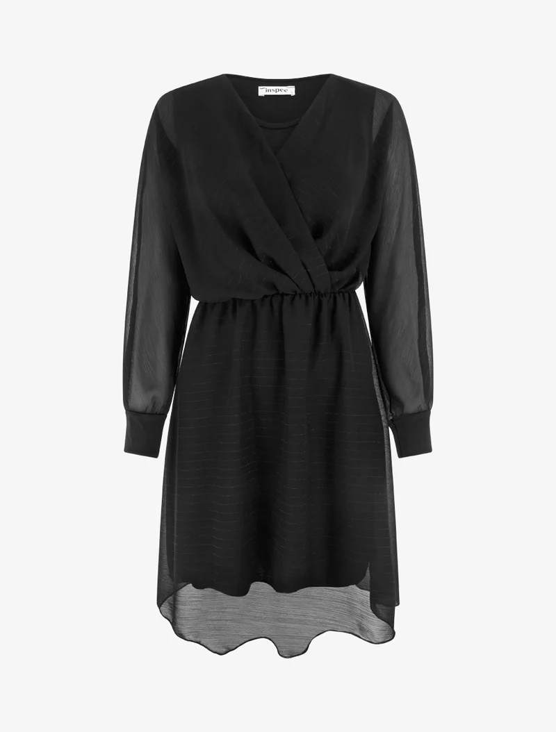 Robe évasée en voile irisé à col cache-coeur - Noir
