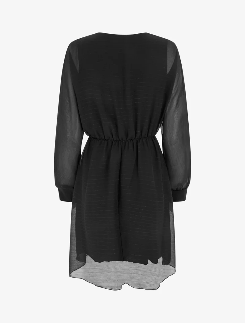 Robe évasée en voile irisé à col cache-coeur - Noir
