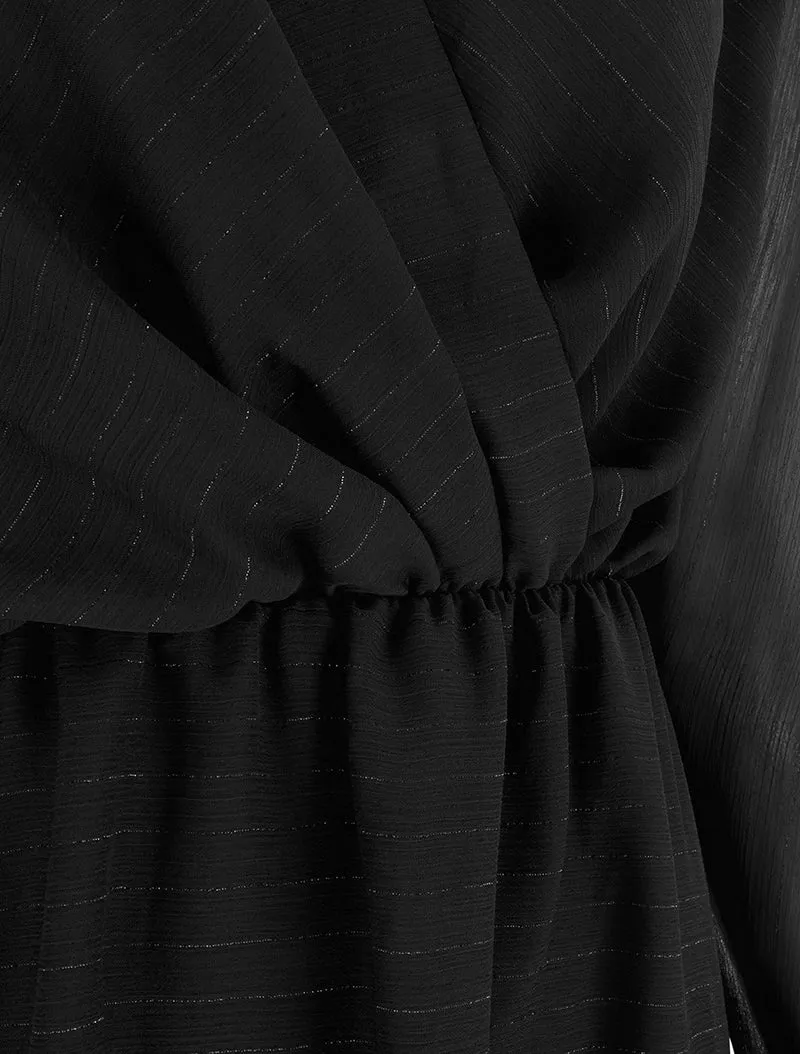 Robe évasée en voile irisé à col cache-coeur - Noir