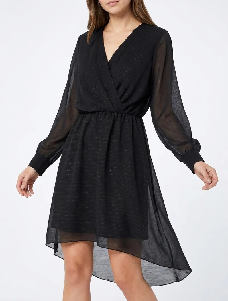 Robe évasée en voile irisé à col cache-coeur - Noir