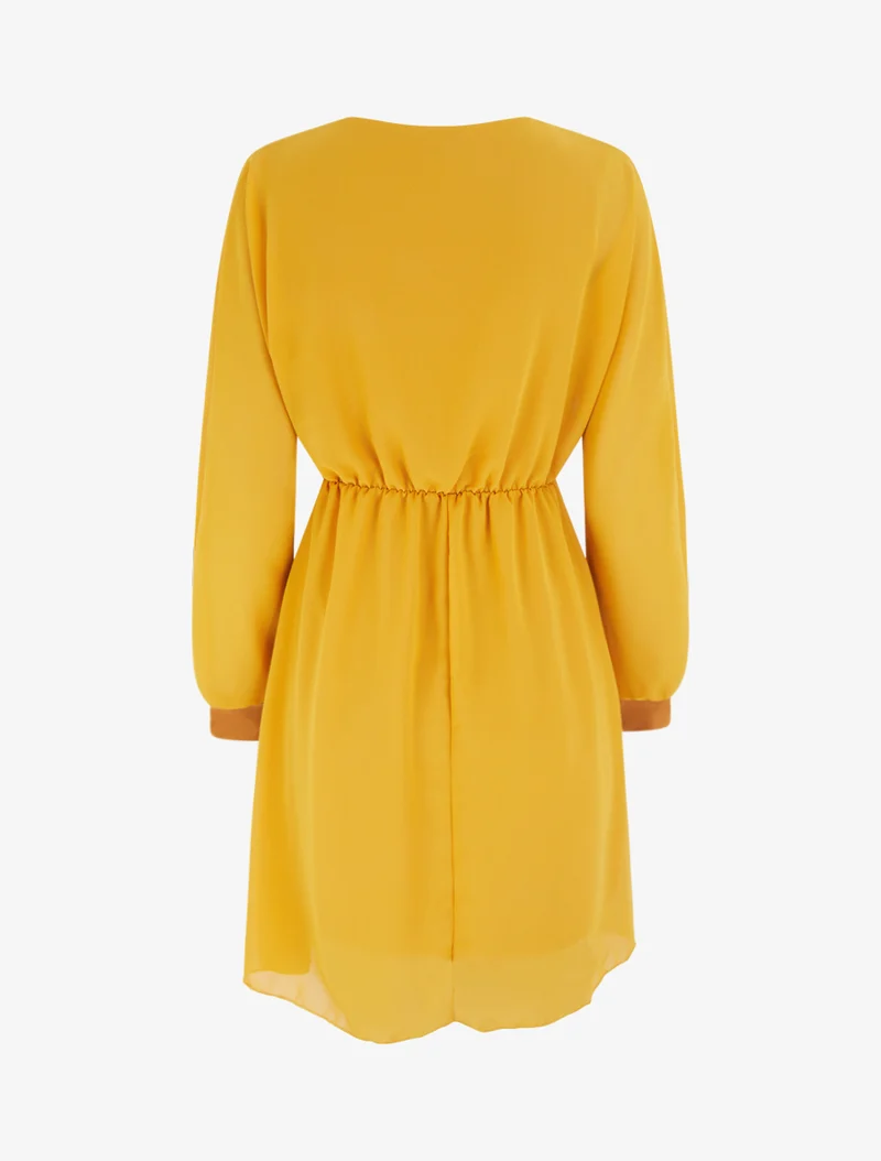 Robe évasée en voile à col cache-coeur - Moutarde