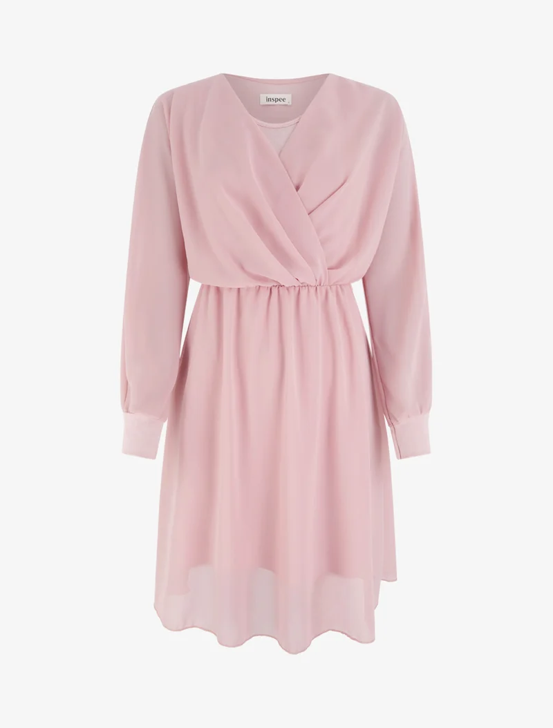 Robe évasée en voile à col cache-coeur - Rose