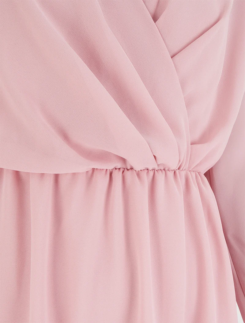 Robe évasée en voile à col cache-coeur - Rose