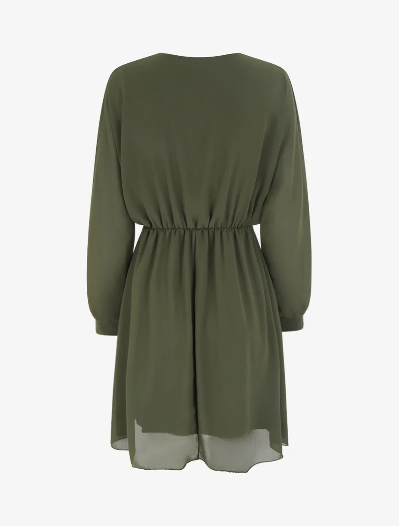 Robe évasée en voile à col cache-coeur - Kaki