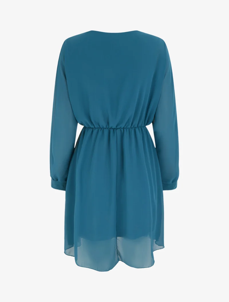 Robe évasée en voile à col cache-coeur - Bleu canard
