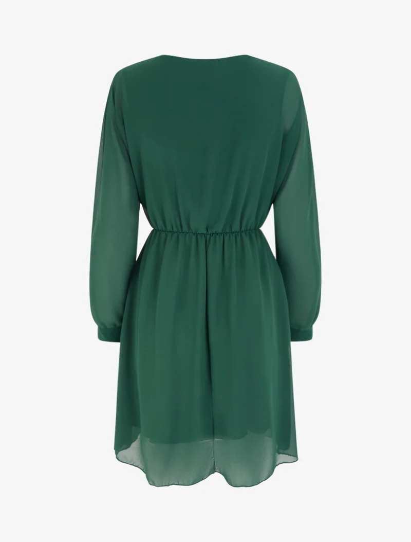 Robe évasée en voile à col cache-coeur - Vert foncé