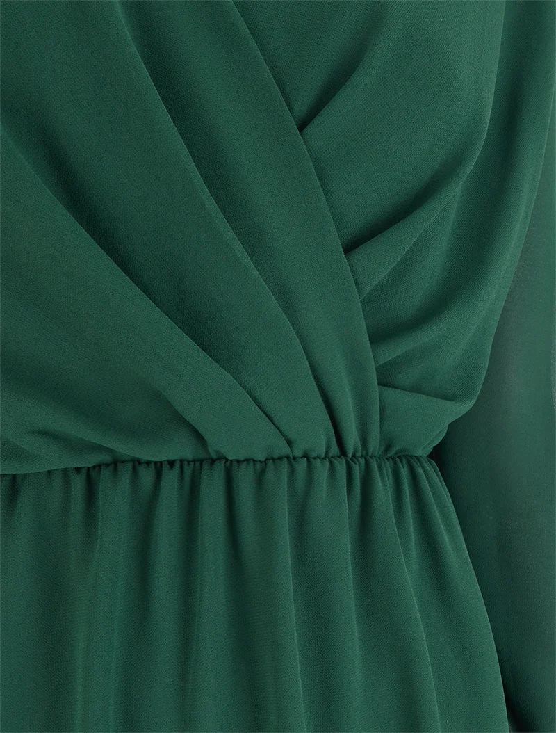 Robe évasée en voile à col cache-coeur - Vert foncé
