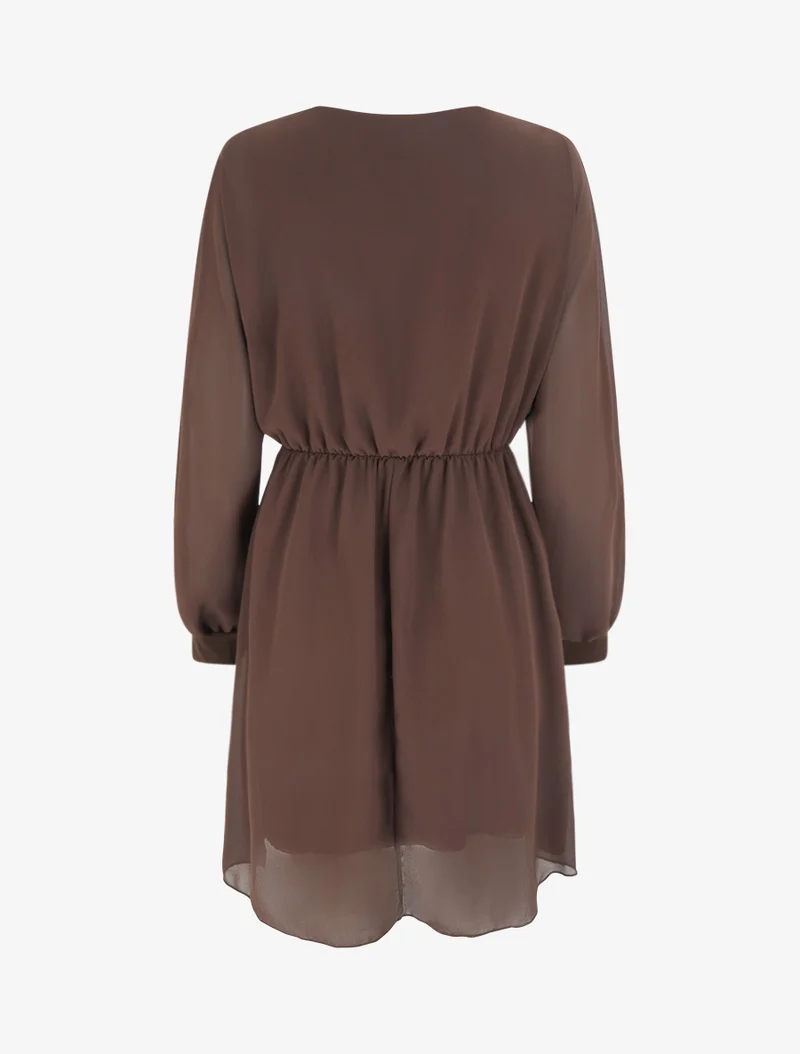 Robe évasée en voile à col cache-coeur - Marron