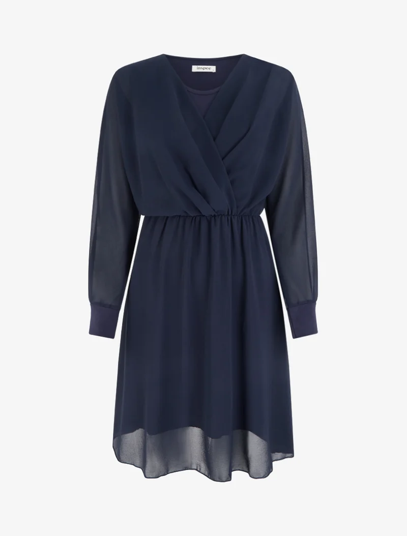 Robe évasée en voile à col cache-coeur - Marine