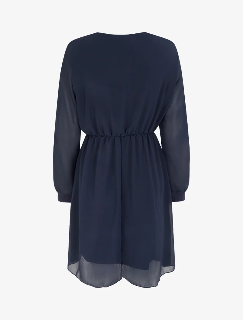 Robe évasée en voile à col cache-coeur - Marine