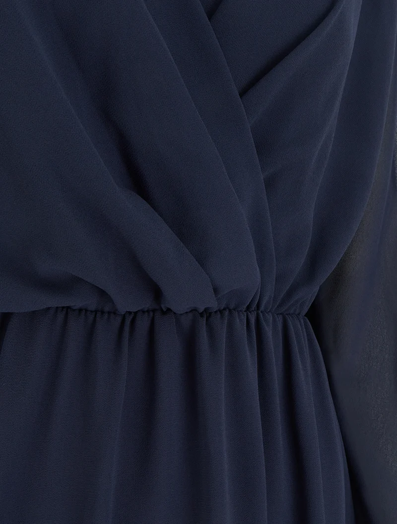 Robe évasée en voile à col cache-coeur - Marine