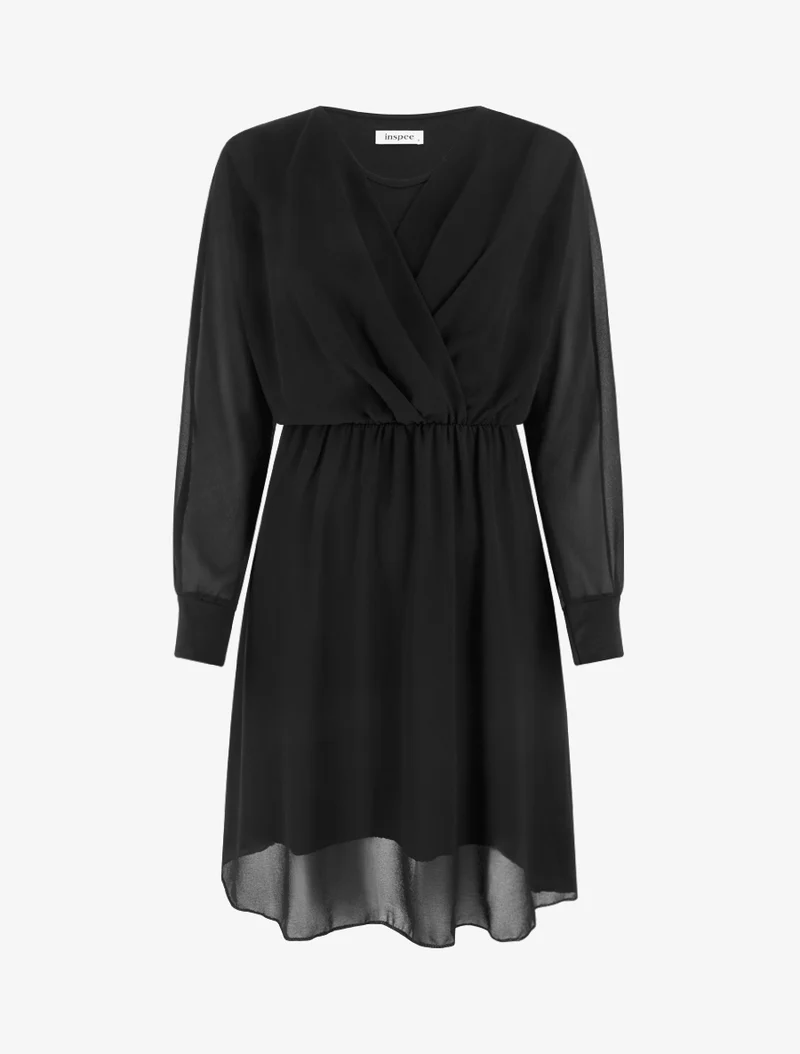 Robe évasée en voile à col cache-coeur - Noir