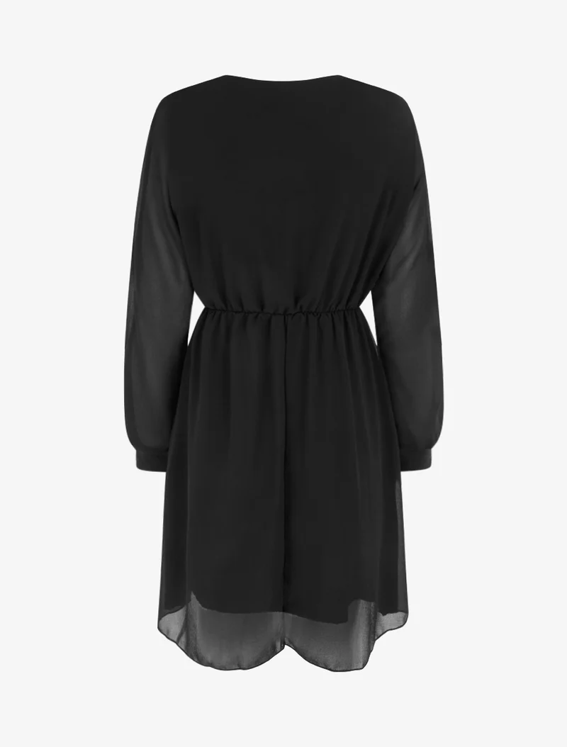 Robe évasée en voile à col cache-coeur - Noir