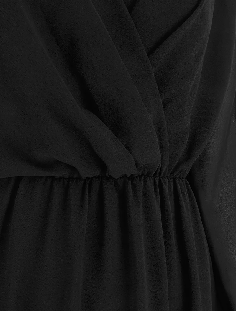 Robe évasée en voile à col cache-coeur - Noir