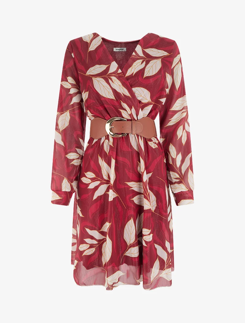 Robe irisée à imprimé feuillage - Bordeaux