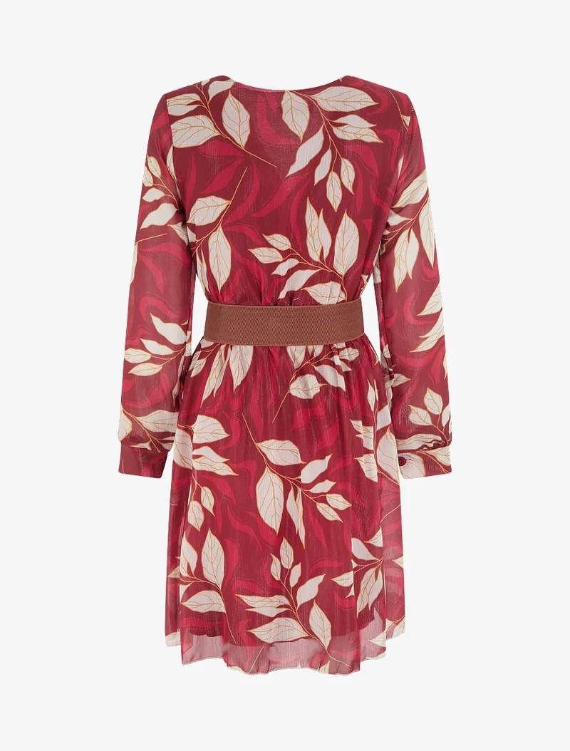 Robe irisée à imprimé feuillage - Bordeaux