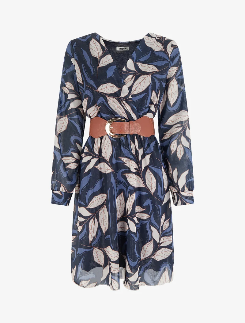 Robe irisée à imprimé feuillage - Marine