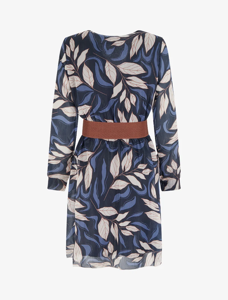 Robe irisée à imprimé feuillage - Marine
