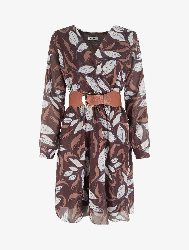 Robe irisée à imprimé feuillage - Marron