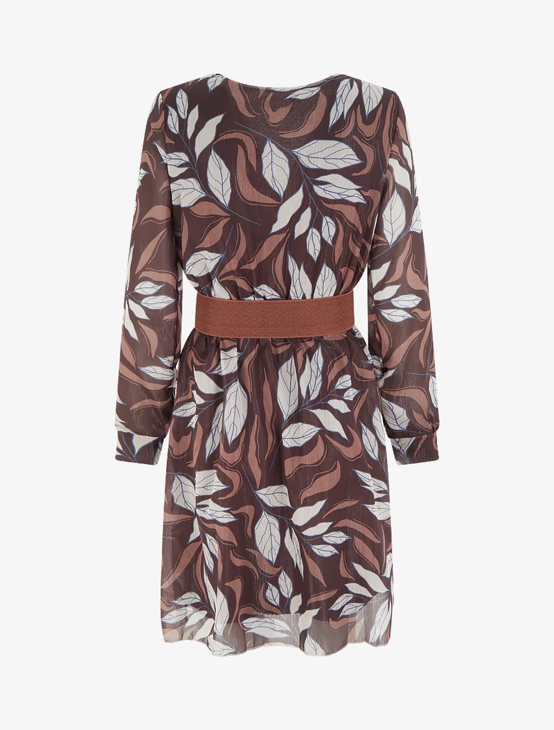 Robe irisée à imprimé feuillage - Marron