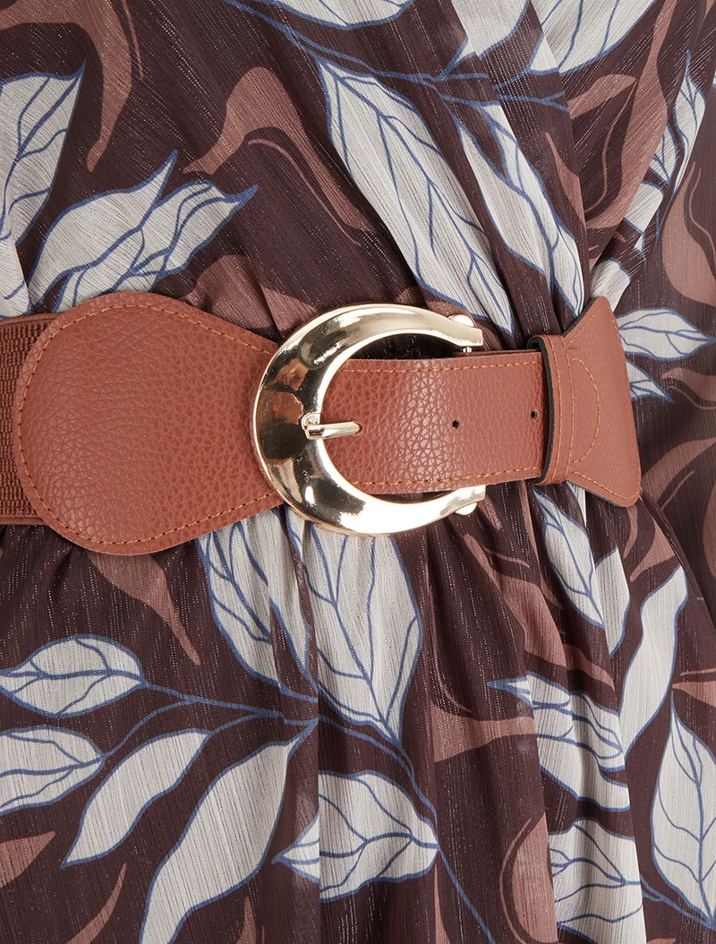 Robe irisée à imprimé feuillage - Marron