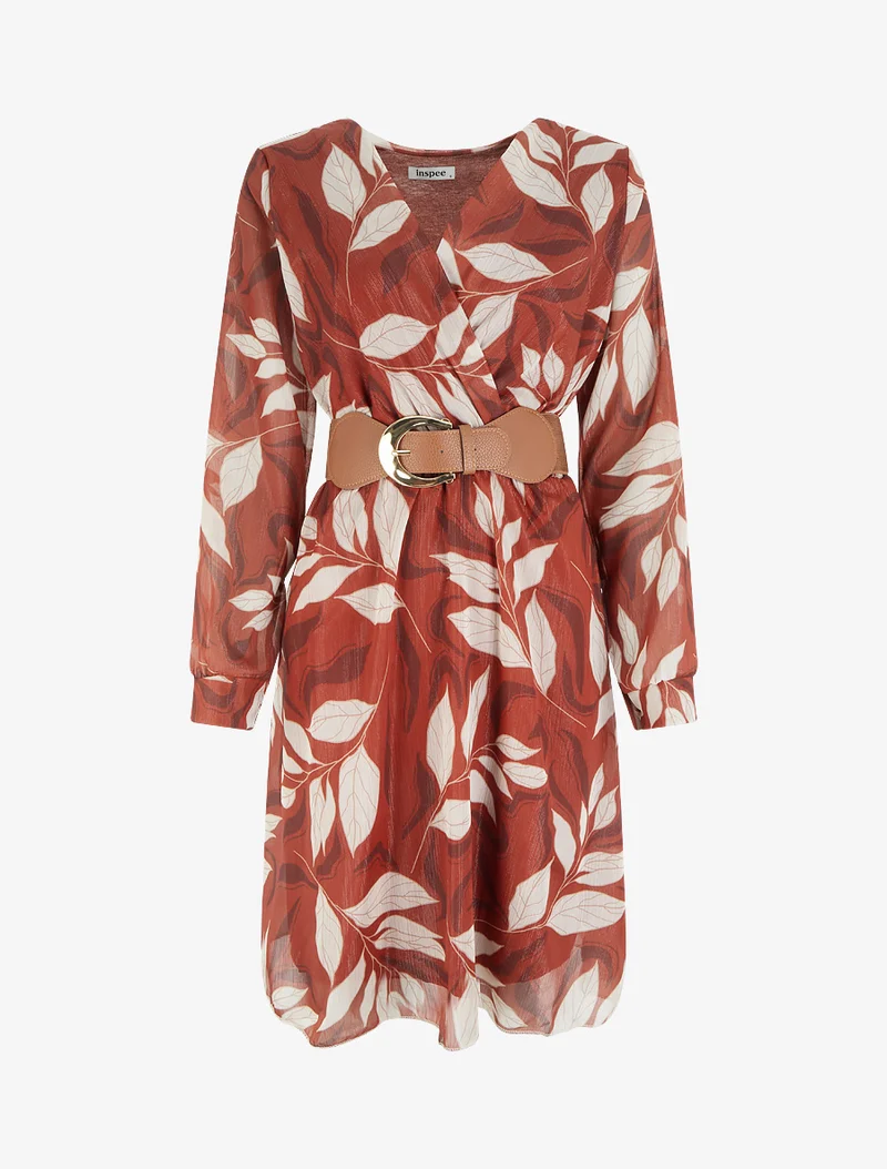 Robe irisée à imprimé feuillage - Rouille