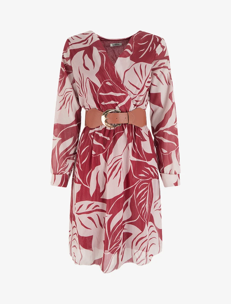 Robe irisée à imprimé grandes feuilles - Bordeaux