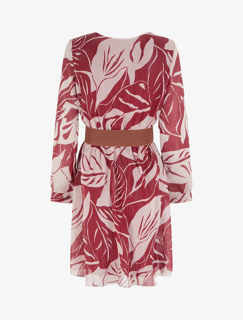 Robe irisée à imprimé grandes feuilles - Bordeaux
