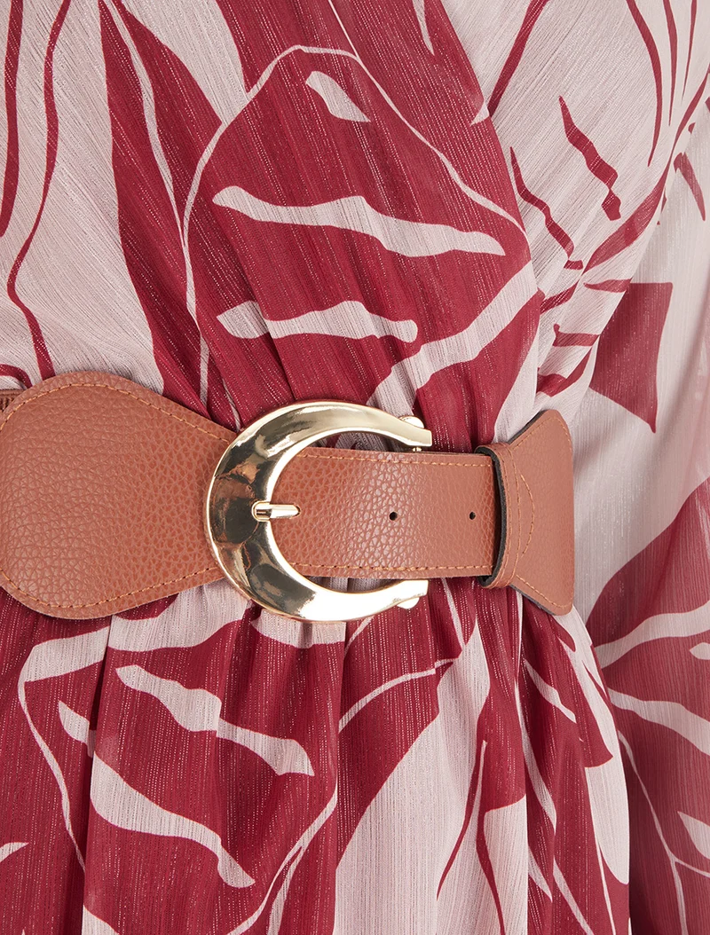 Robe irisée à imprimé grandes feuilles - Bordeaux