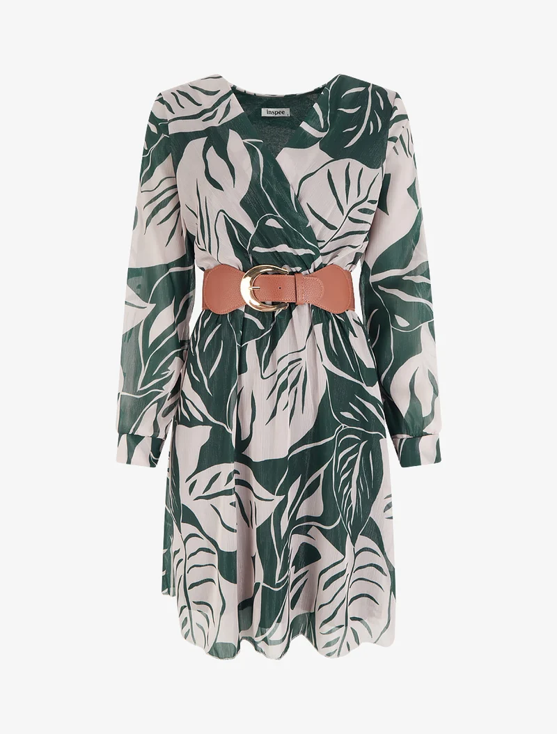 Robe irisée à imprimé grandes feuilles - Vert foncé