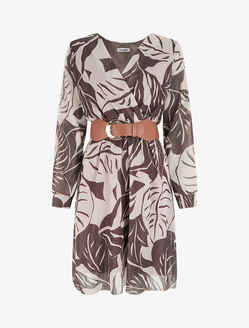 Robe irisée à imprimé grandes feuilles - Marron