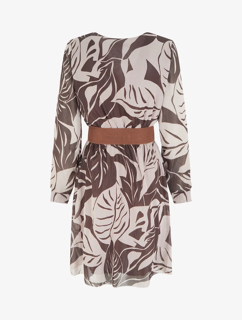 Robe irisée à imprimé grandes feuilles - Marron
