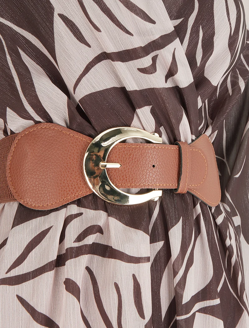 Robe irisée à imprimé grandes feuilles - Marron