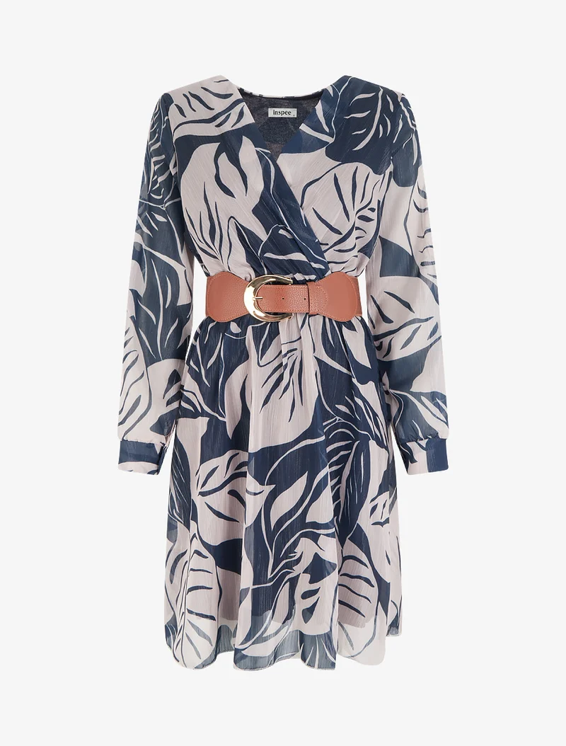 Robe irisée à imprimé grandes feuilles - Marine