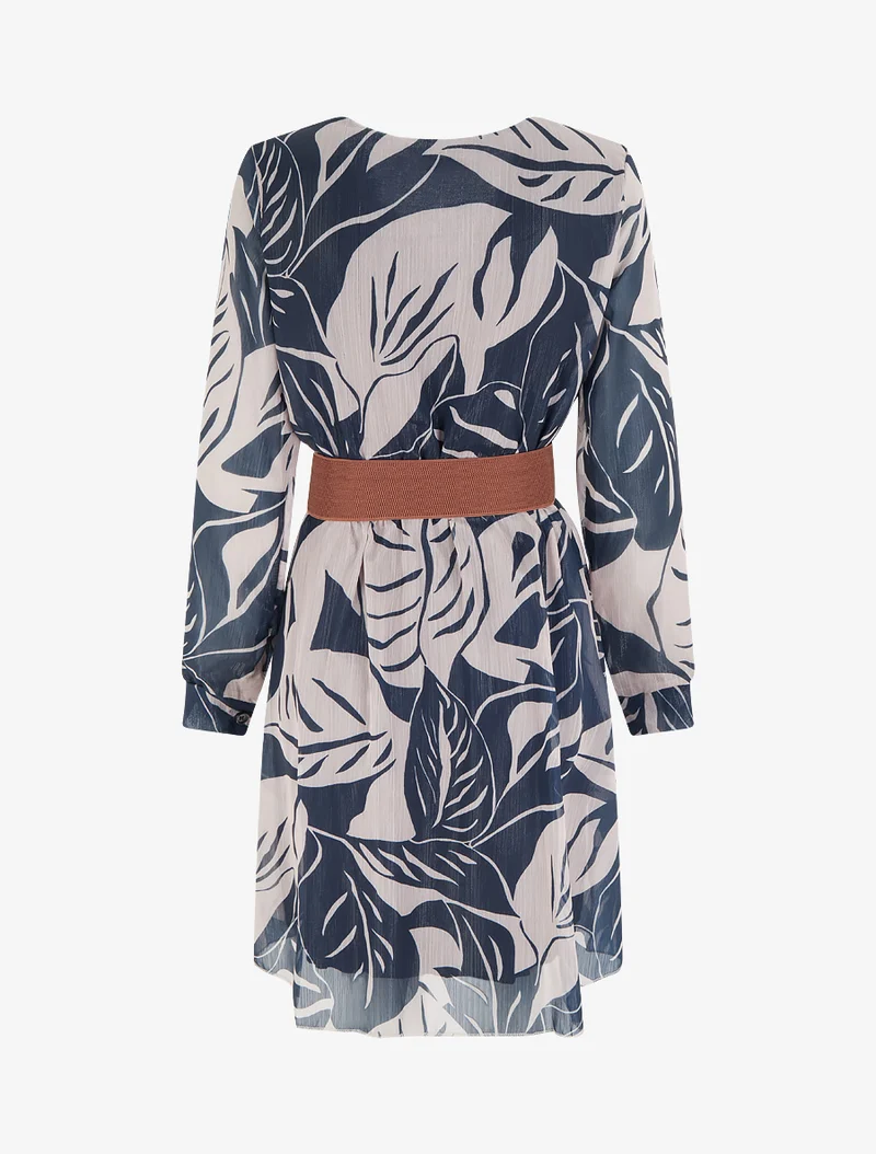 Robe irisée à imprimé grandes feuilles - Marine