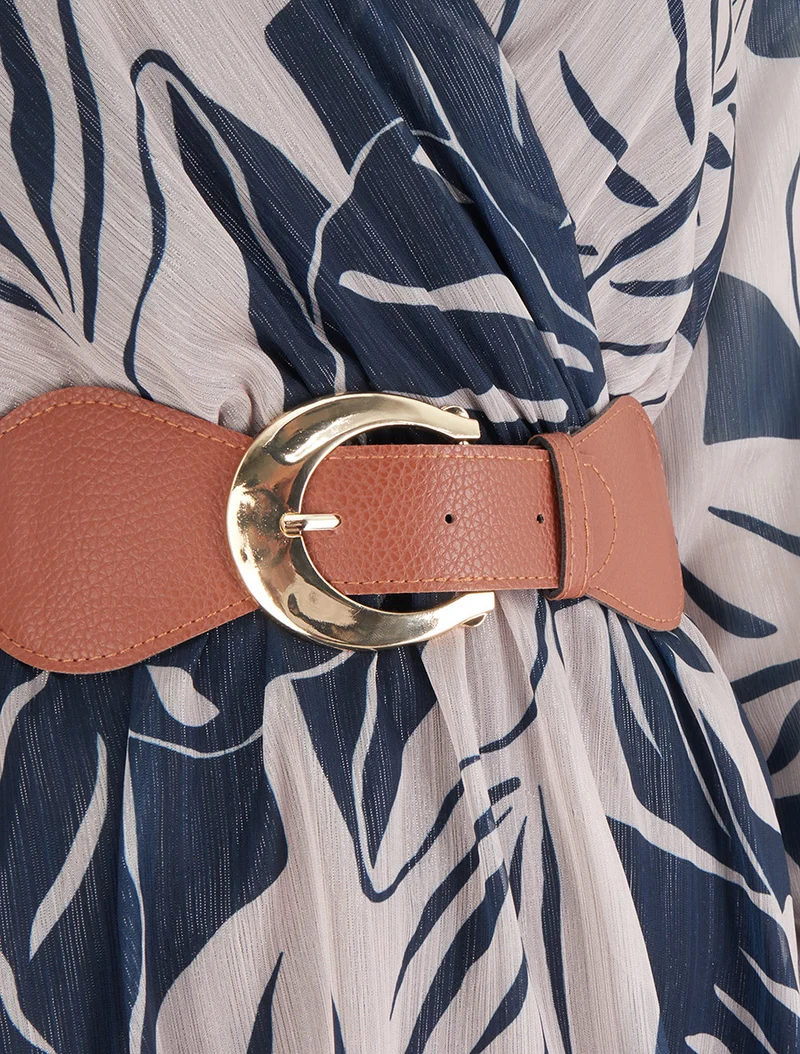 Robe irisée à imprimé grandes feuilles - Marine