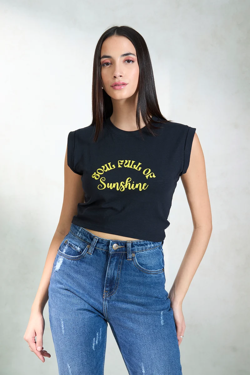 Ivy|100% Cotton Jersey Knit Black Tee