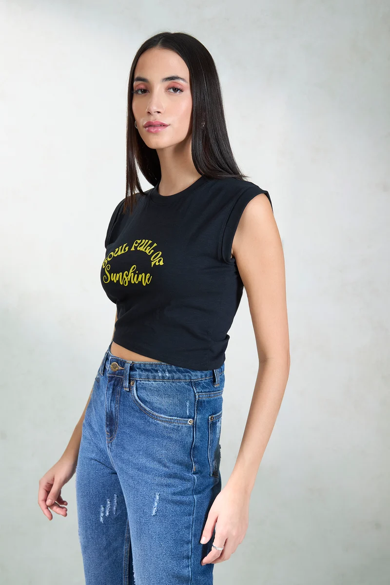 Ivy|100% Cotton Jersey Knit Black Tee