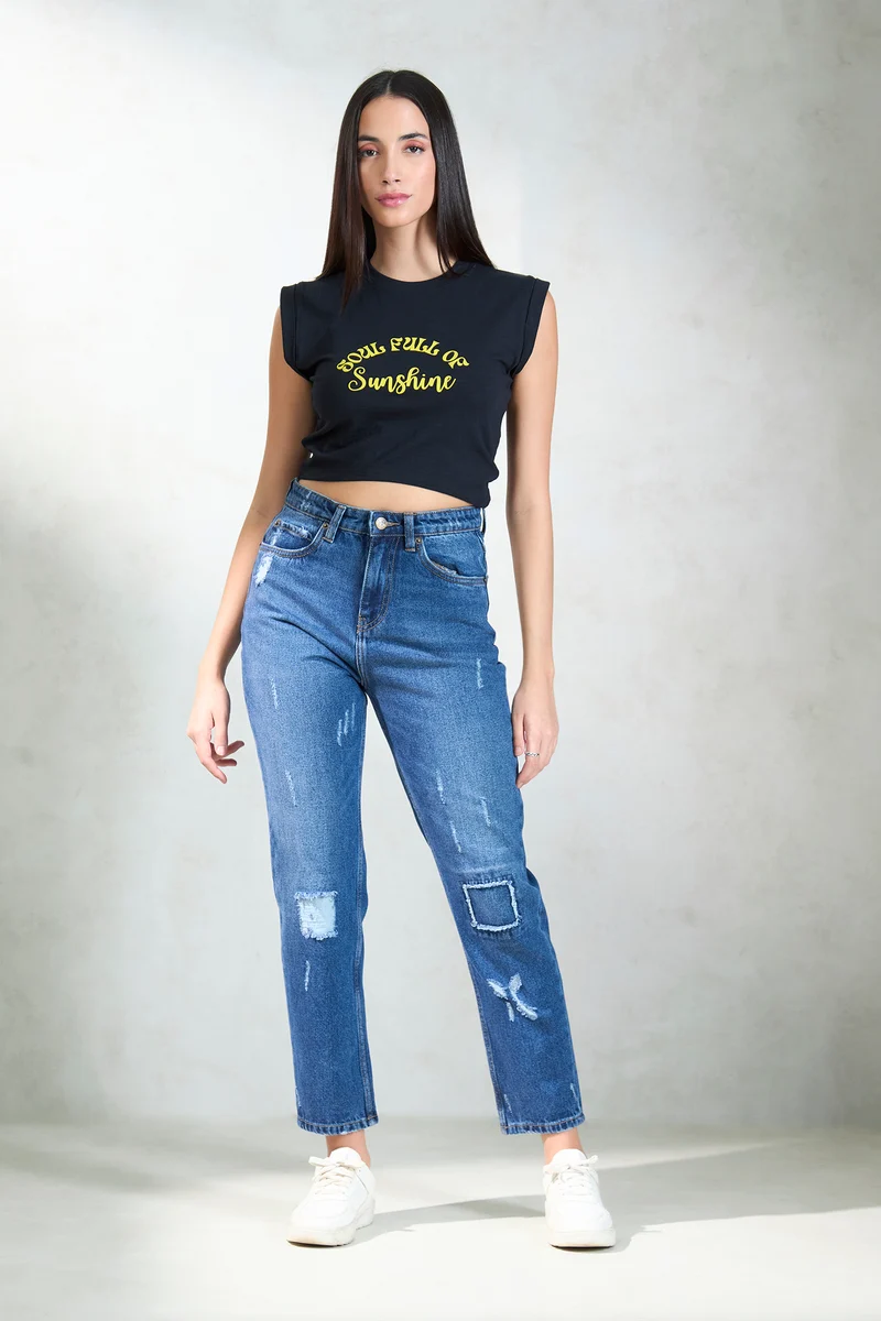 Ivy|100% Cotton Jersey Knit Black Tee