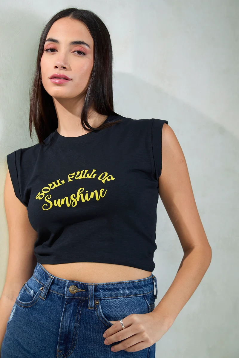 Ivy|100% Cotton Jersey Knit Black Tee