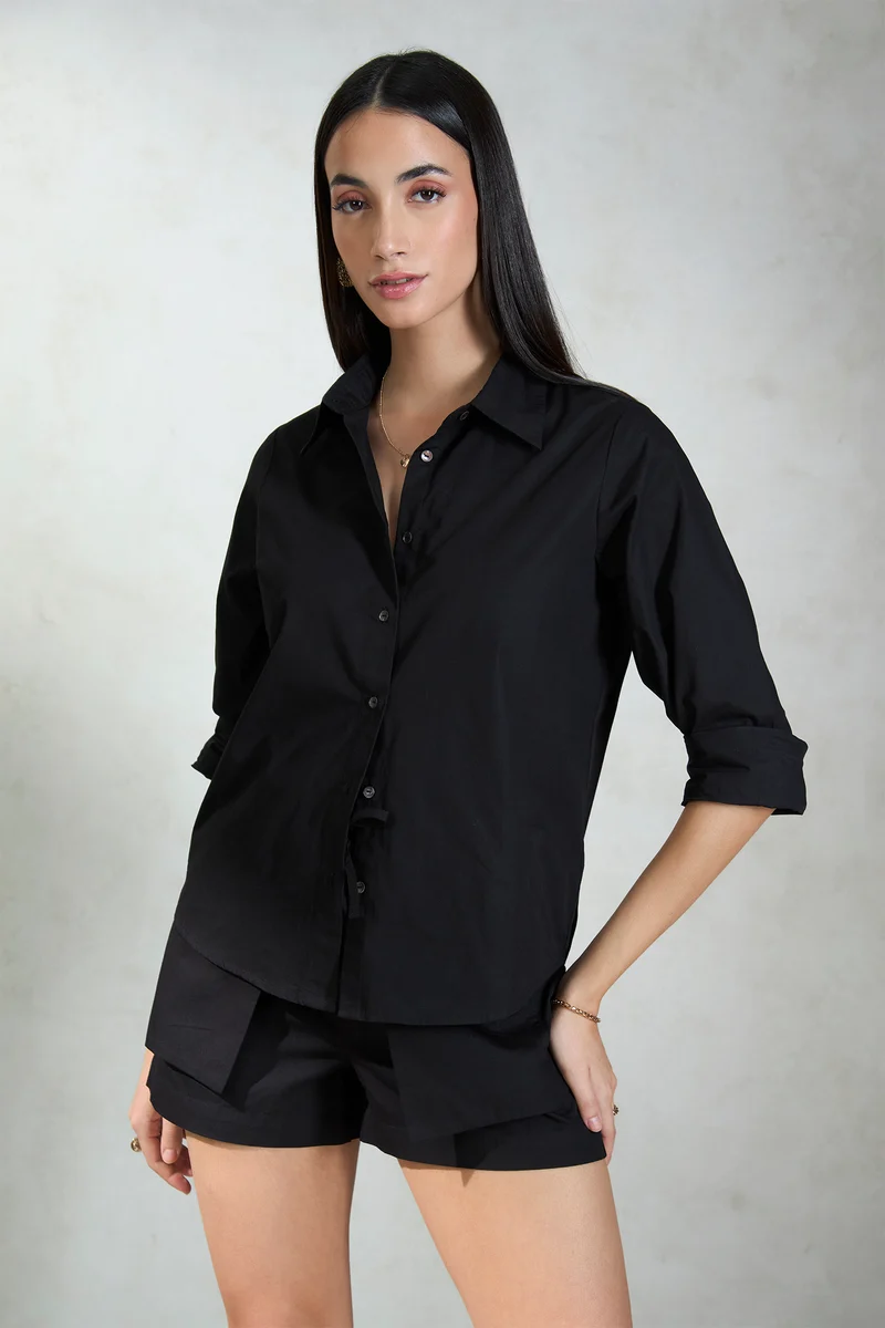 Dakota Shirt|100% Cotton Black Shirt With Long Sleeves