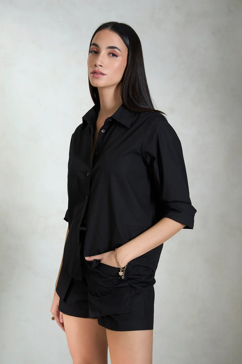 Dakota Shirt|100% Cotton Black Shirt With Long Sleeves
