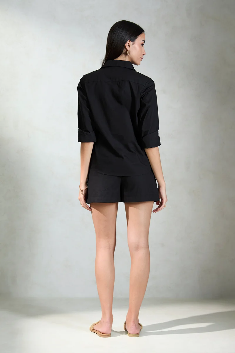 Dakota Shirt|100% Cotton Black Shirt With Long Sleeves