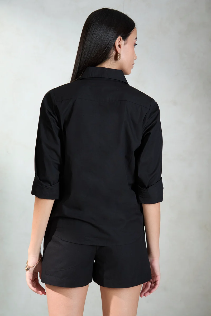 Dakota Shirt|100% Cotton Black Shirt With Long Sleeves