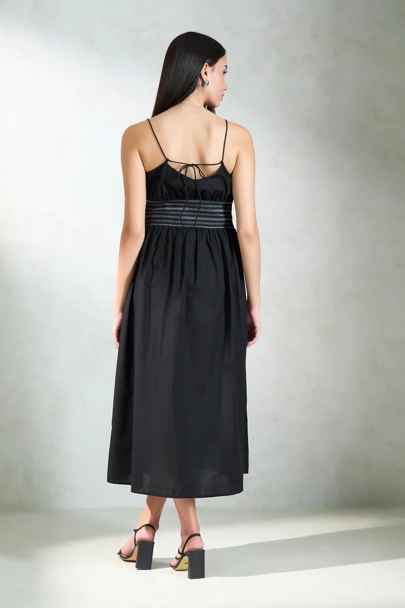 Vaanya|100% Cotton Waist Smocked Midi Dress