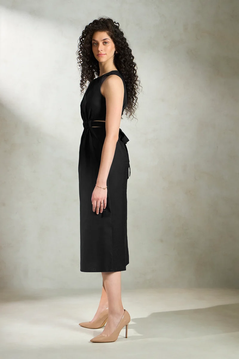 Alexis|100% Cotton Elastic Waist Cutout Midi Dress