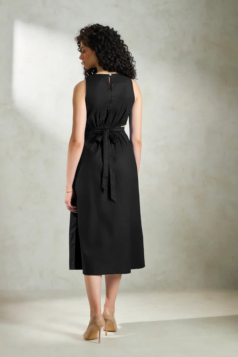 Alexis|100% Cotton Elastic Waist Cutout Midi Dress