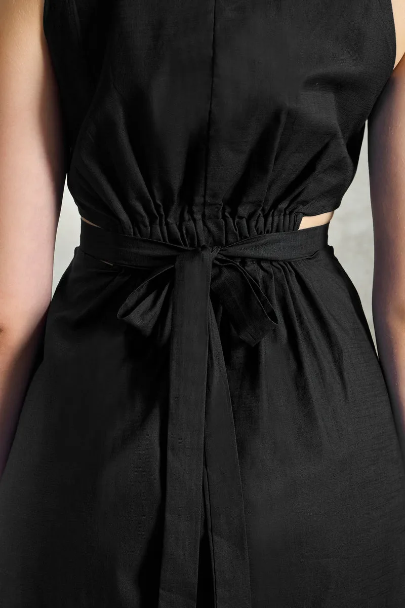 Alexis|100% Cotton Elastic Waist Cutout Midi Dress