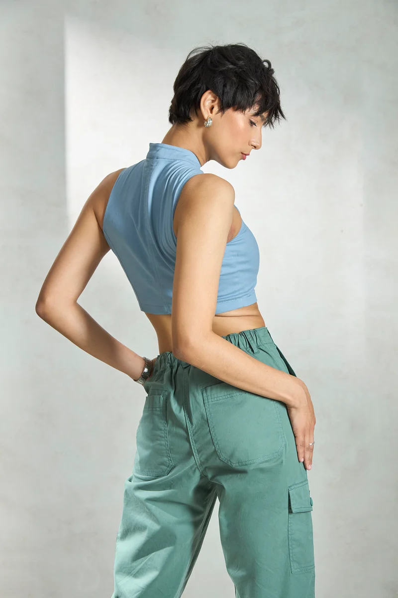 Marlowe|Cotton Stretch Seamed Zipper Top